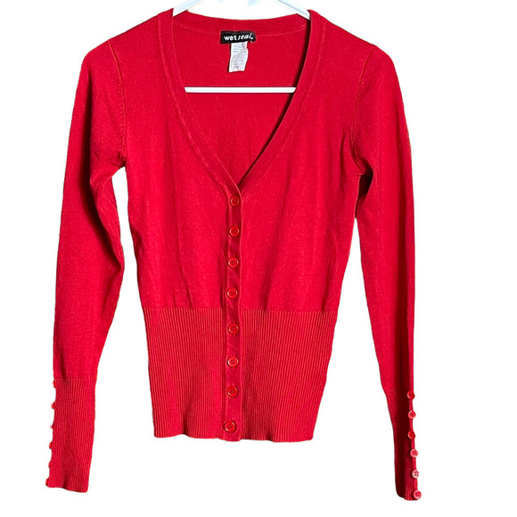 Wet Seal Sweaters - Wet Seal Red Button Up Cardigan